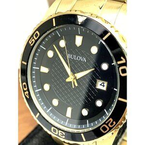 Bulova Men's Watch 98B375 Quartz Black Dial Date Gold Stainless Steel 43…
